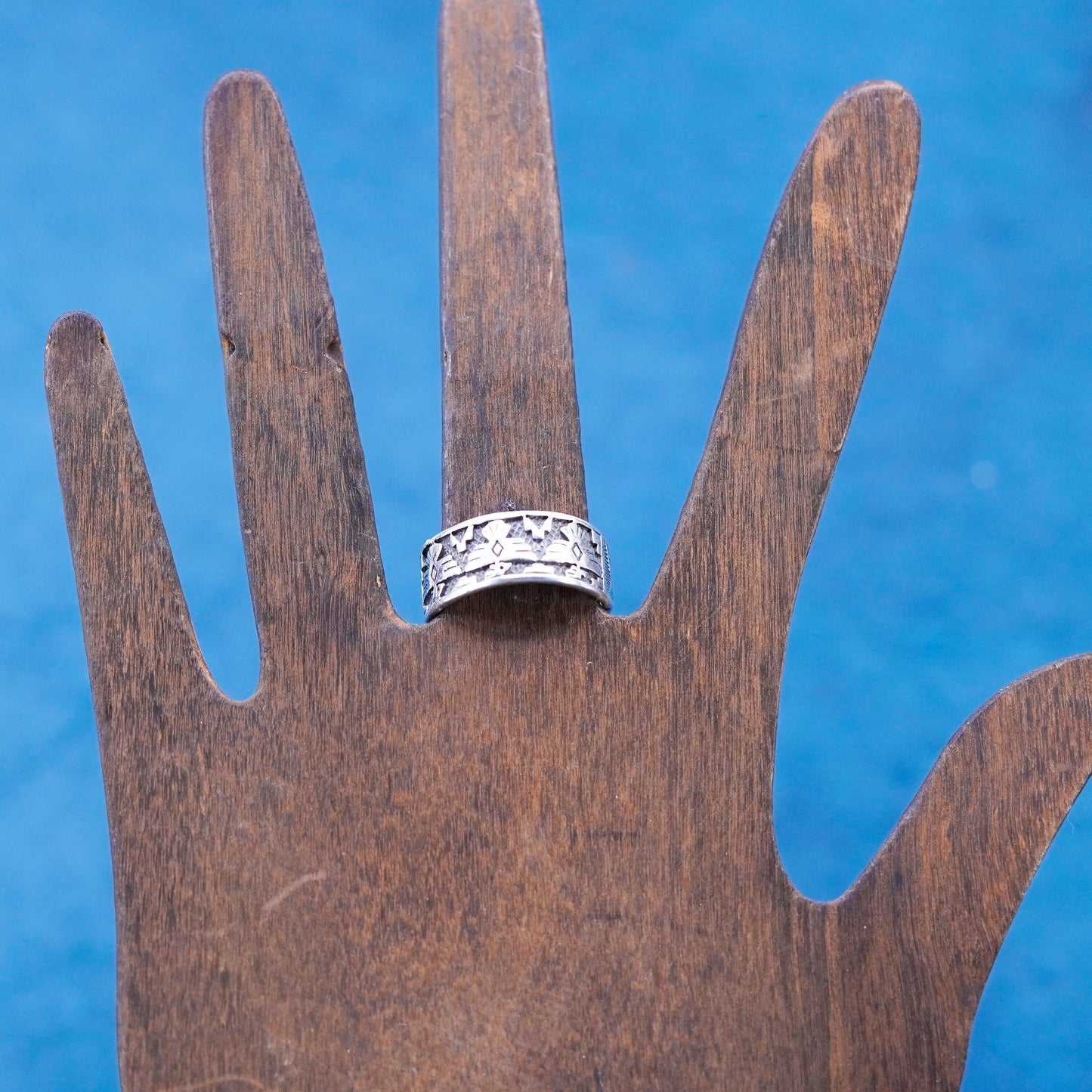 Size 8, Native American Sterling silver ring, hopi 925 band with thunderbird