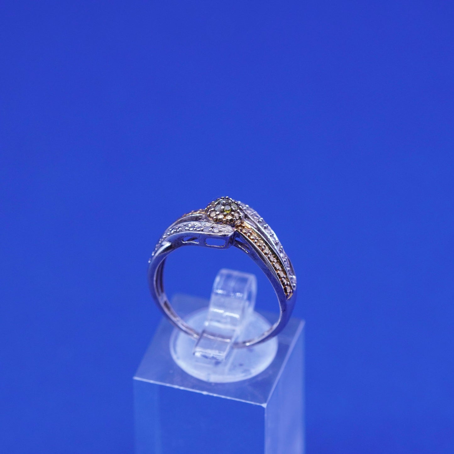 Size 8.25, vintage two tone rose gold accent, Sterling 925 silver ring diamond