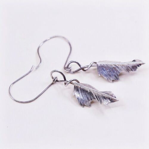 Vtg 925 Sterling Silver Handmade Earrings W/ Leaf Dangles, Silver Tested