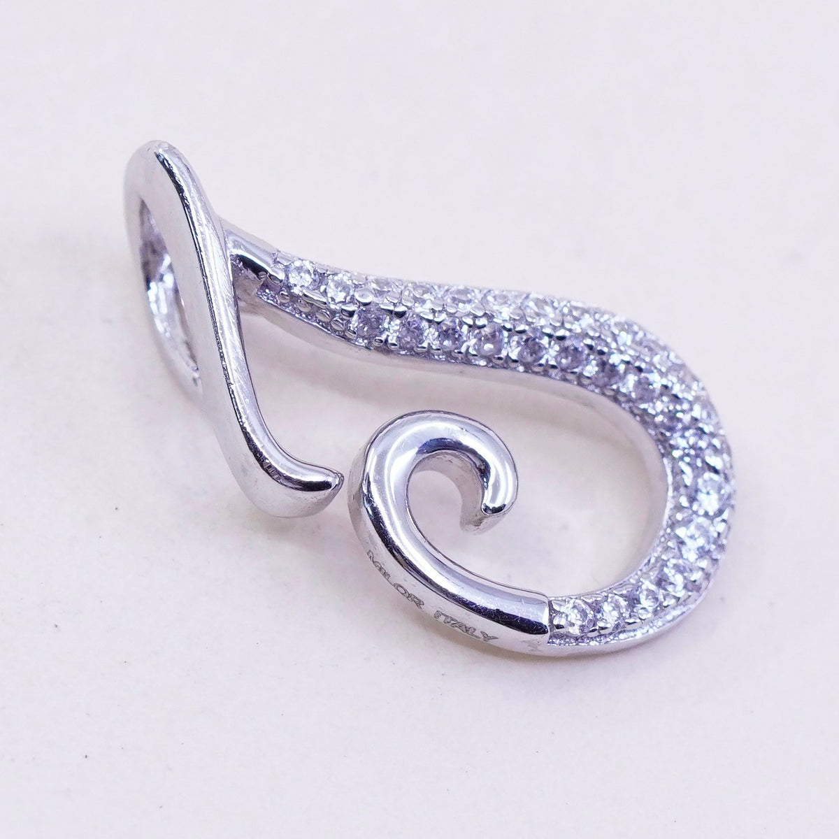 Vintage sterling silver cz pendant, 925 teardrop pendant