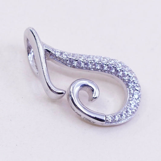 Vintage sterling silver cz pendant, 925 teardrop pendant