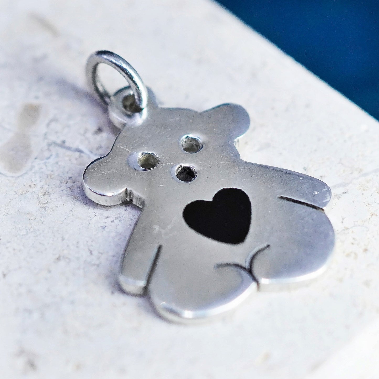 Vintage modern sterling 925 silver handmade teddy bear pendant