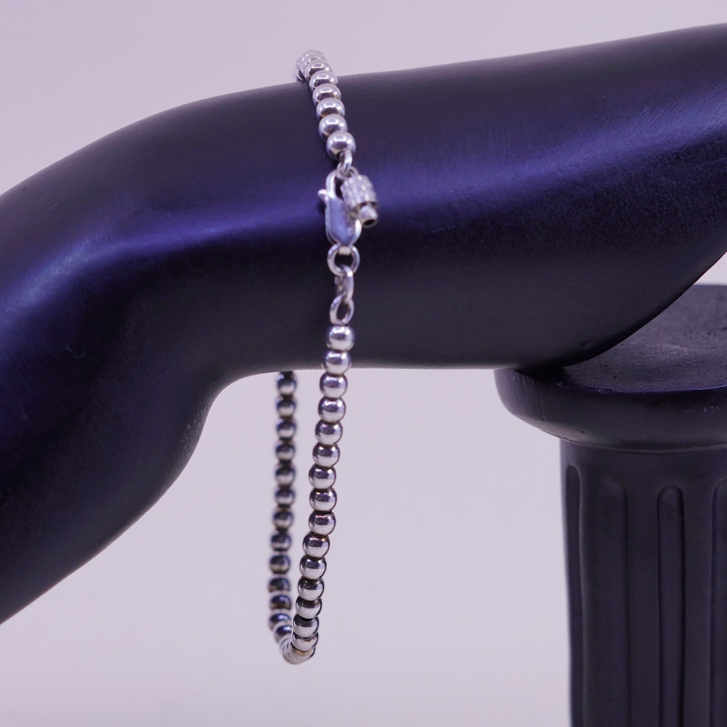 8”, 3mm, Vintage sterling silver bracelet, 925 beads chain with cross charm