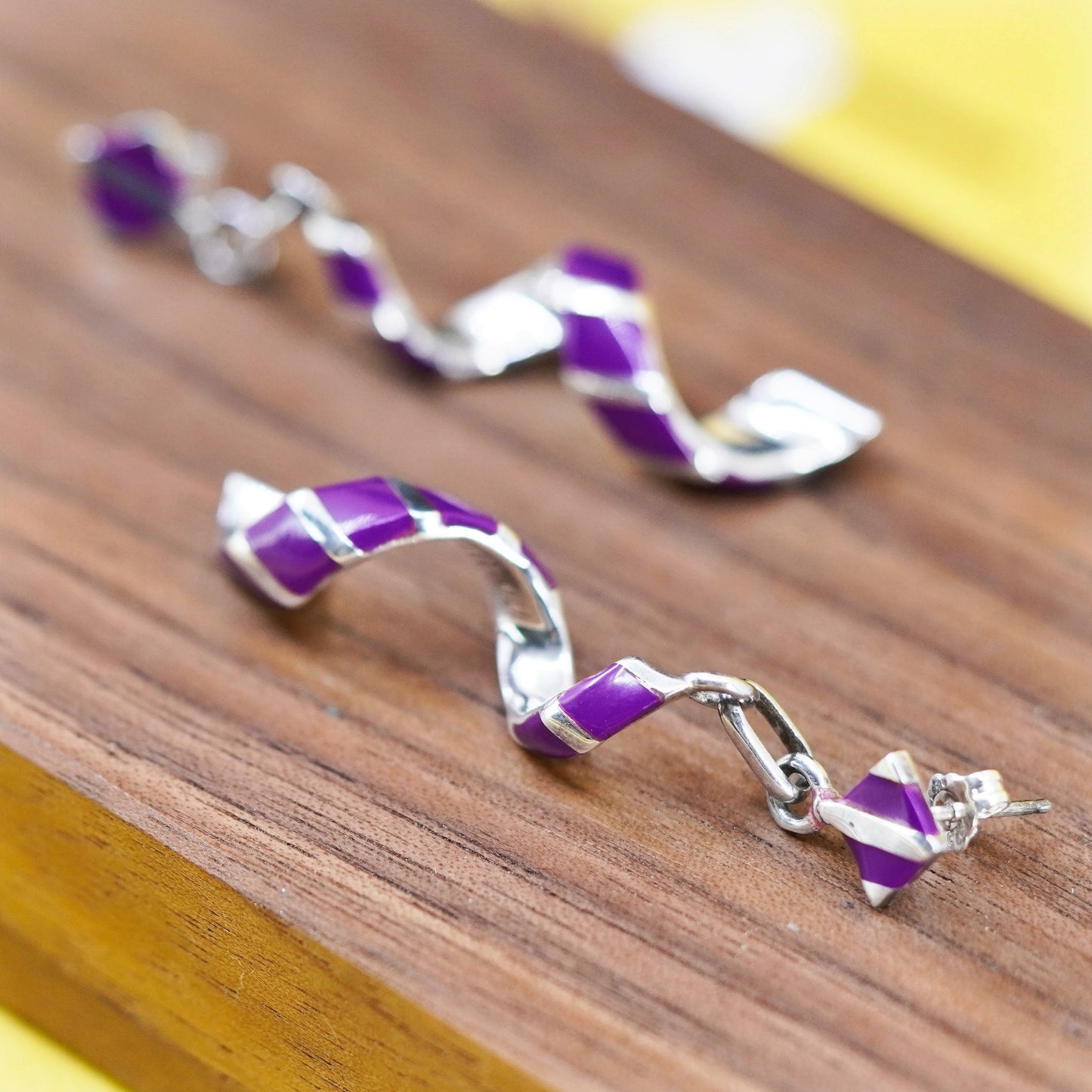 2” Native American Southwestern 925 Sterling silver swirly earrings purple onyx