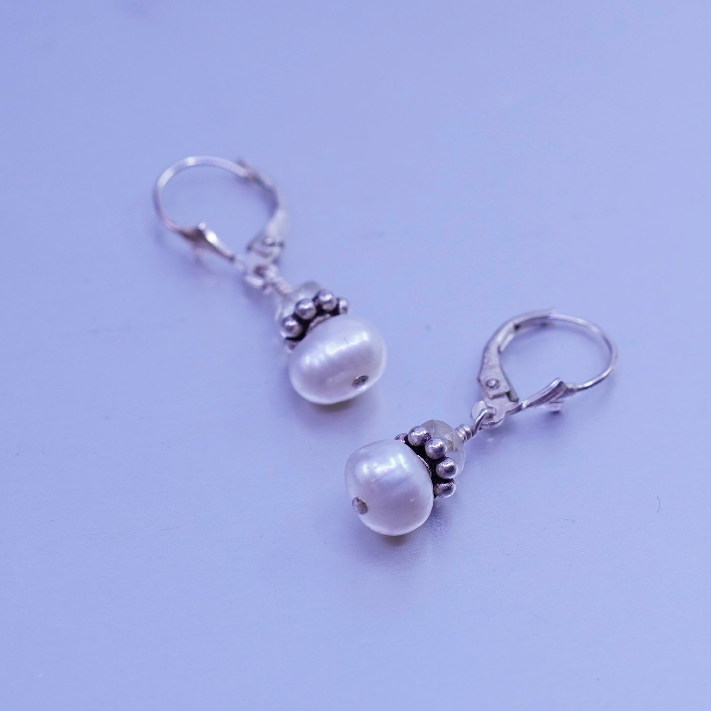Vintage Sterling 925 silver handmade earrings with freshwater pearl