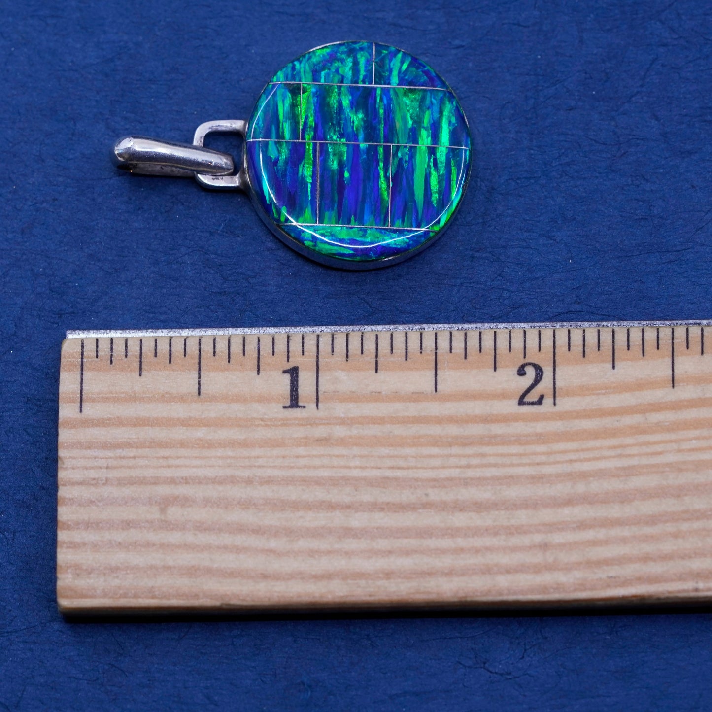 Native American Zuni RL Sterling 925 silver handmade pendant with opal inlay