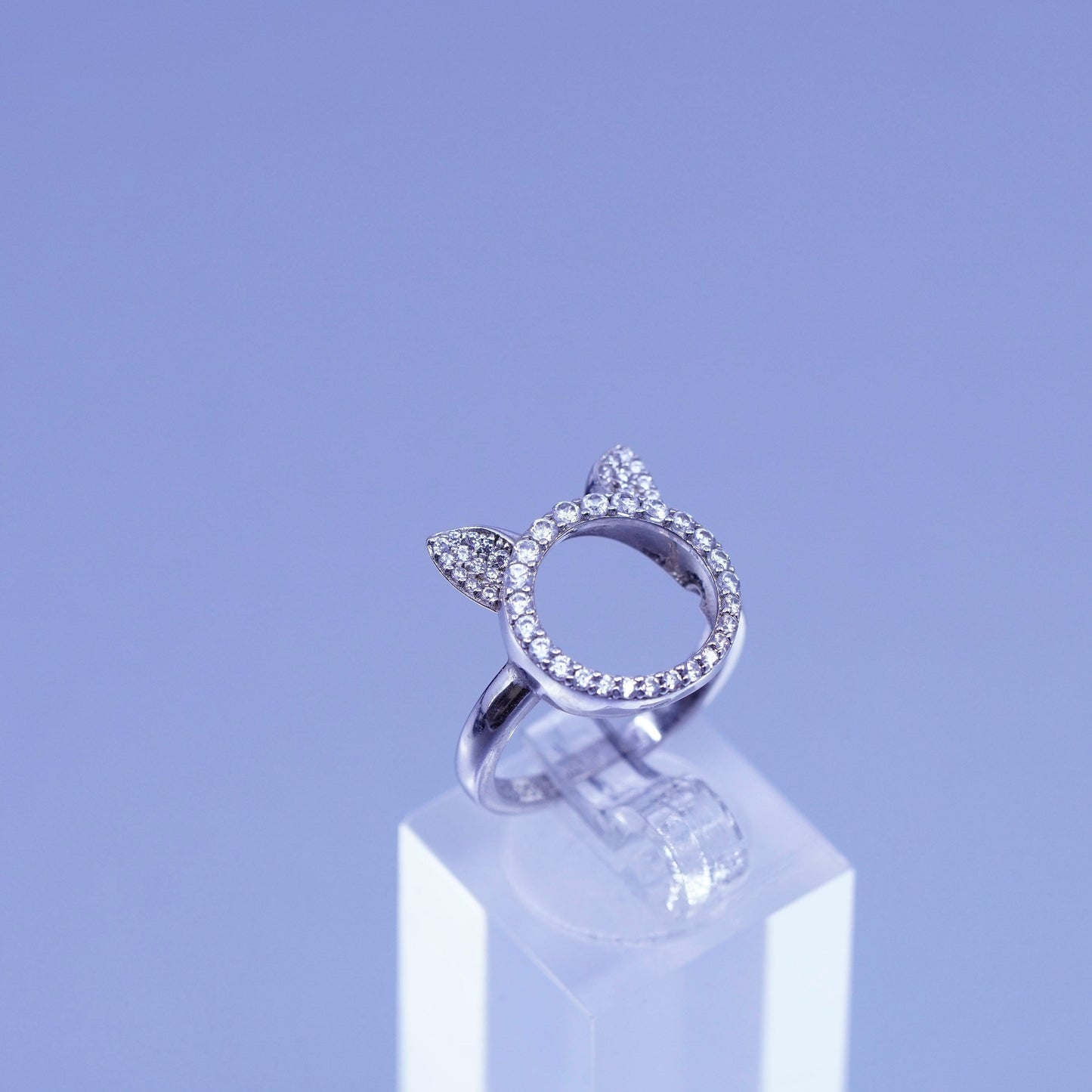 Size 6.25, vintage BJG Sterling 925 silver cat ring, cluster Cz