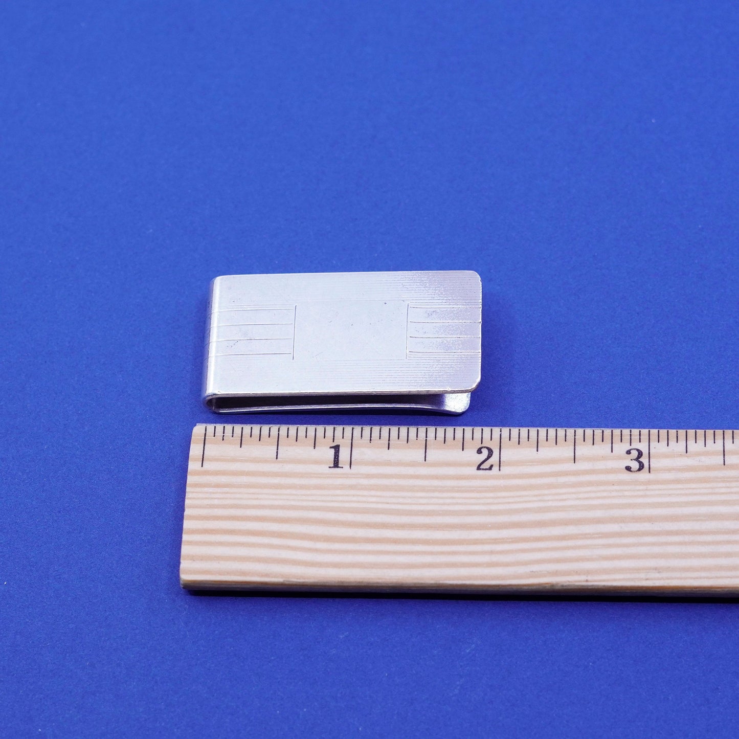Vintage sterling silver handmade tie clip, 925 money clip with pattern engraved