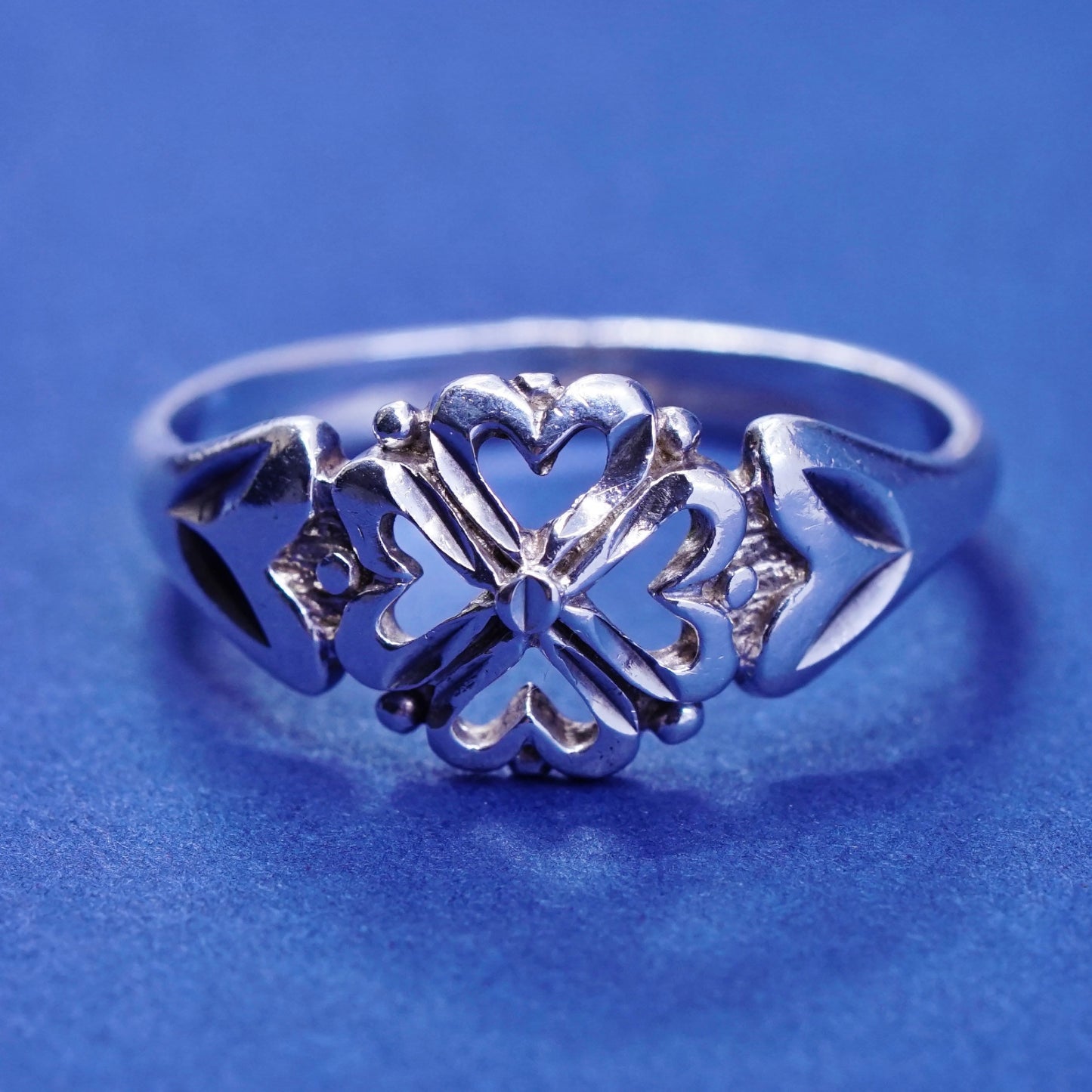 Size 6.5, vintage sterling silver handmade ring, 925 filigree heart band