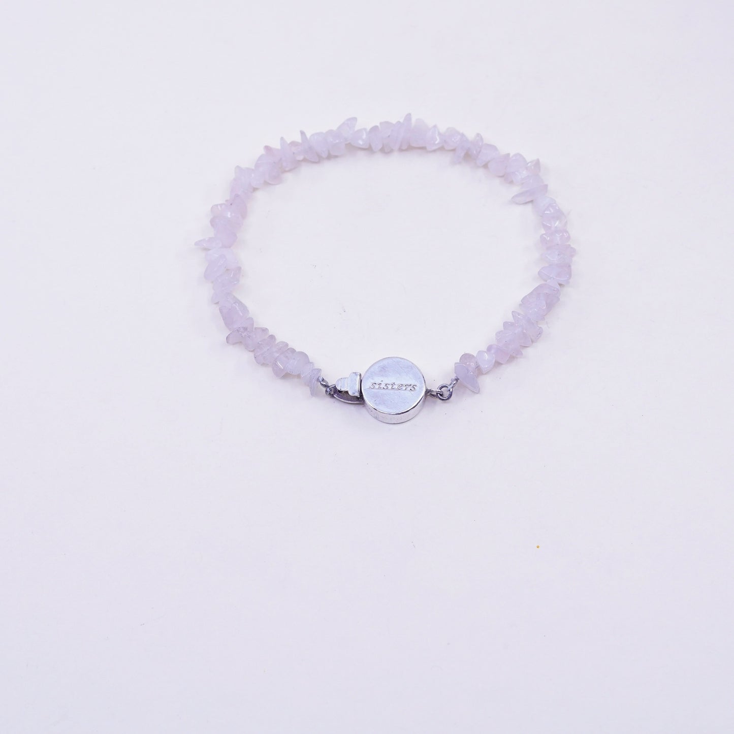 7”, Vintage handmade Sterling 925 silver bracelet, pink rose quartz nuggets