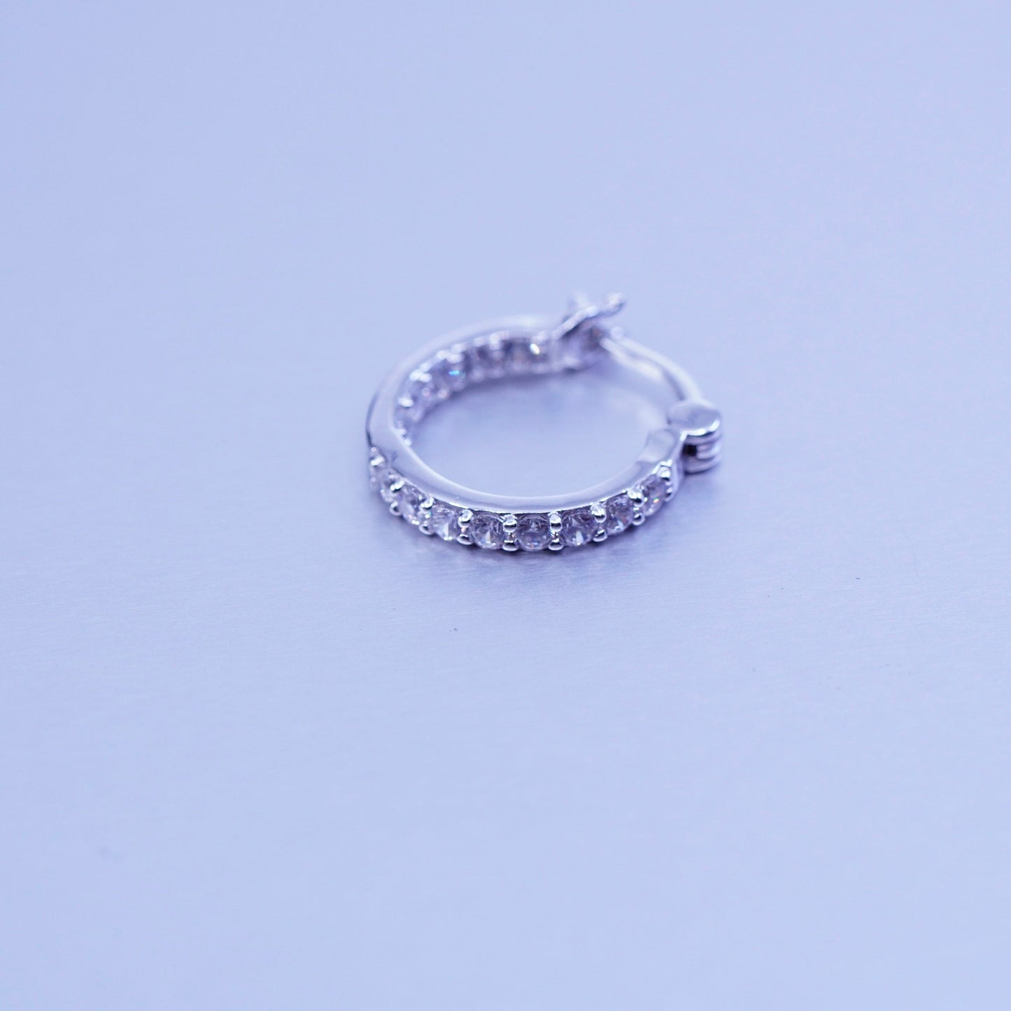 0.5”, vintage Sterling silver handmade earrings, 925 Huggie hoops with Cz