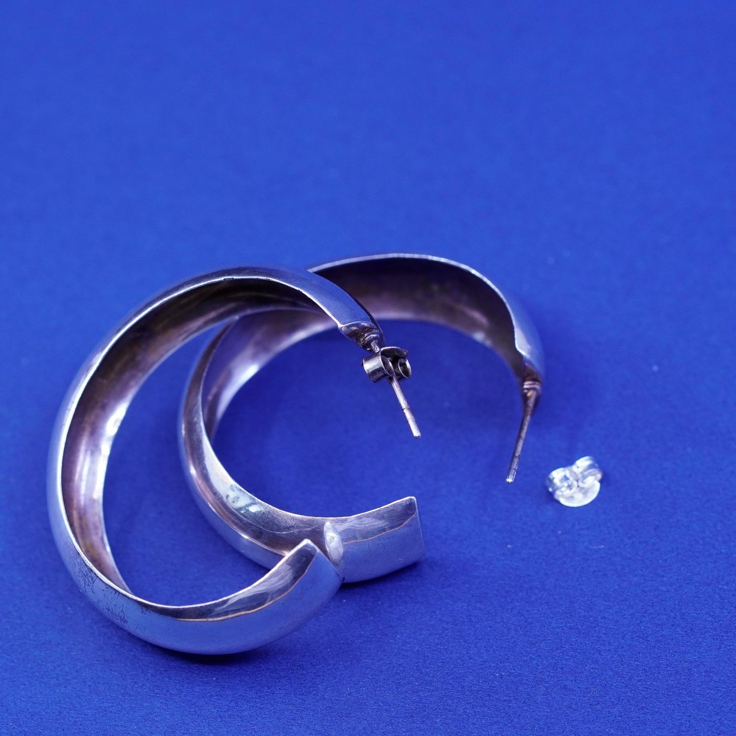 1.5”, vintage Sterling silver handmade earrings, simple 925 hoops, huggie