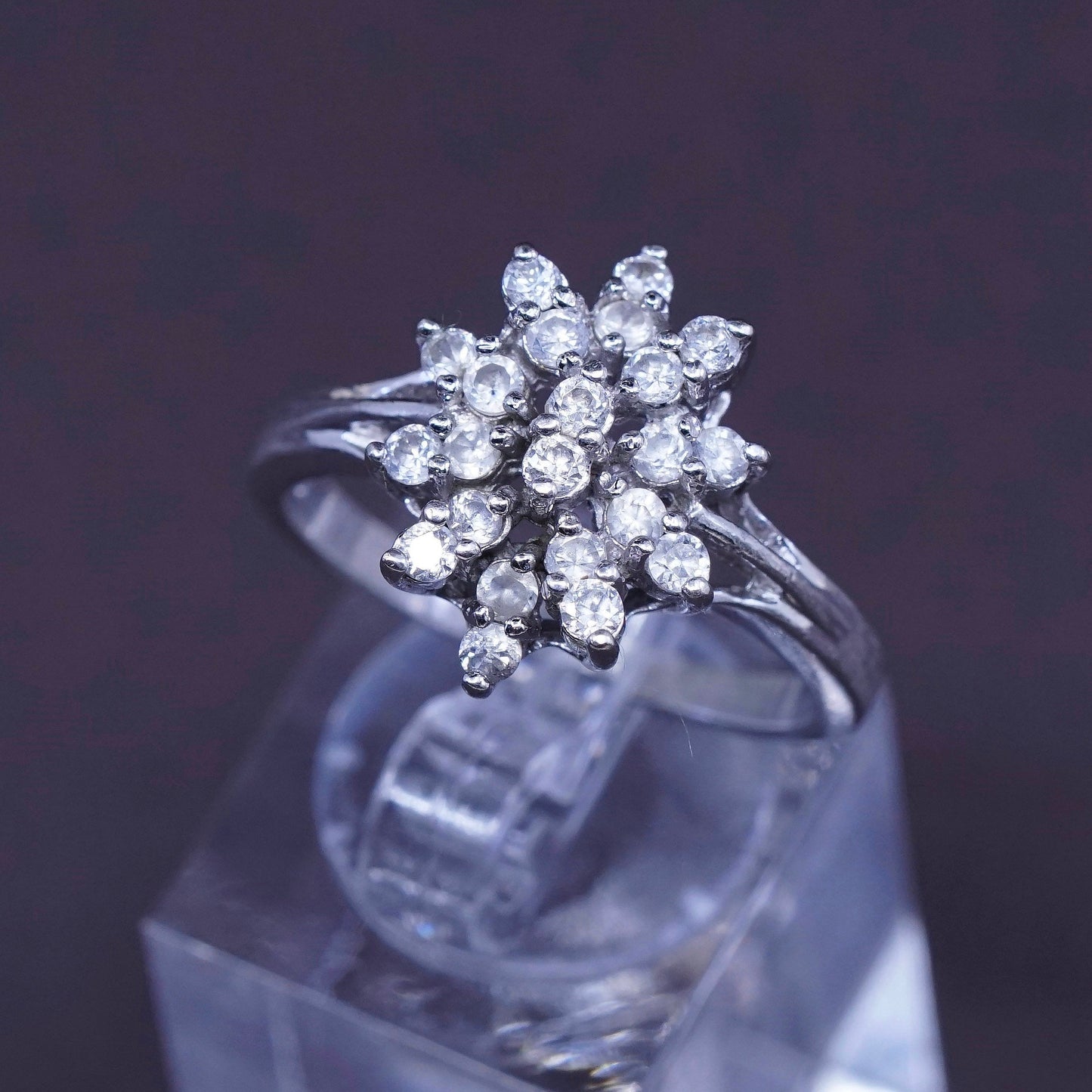 Size 7.25, vintage TBJ Sterling silver ring, 925 with cluster Cz, stamped 925
