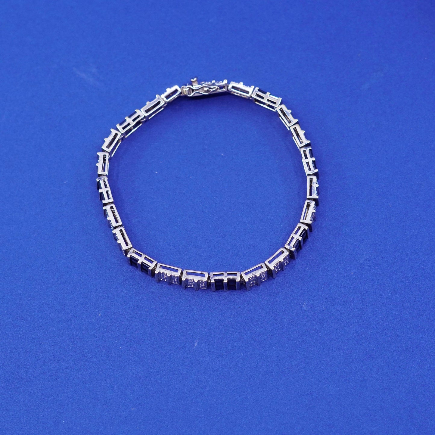 7.25”, vermeil, gold over sterling 925 silver tennis bracelet sapphire diamond