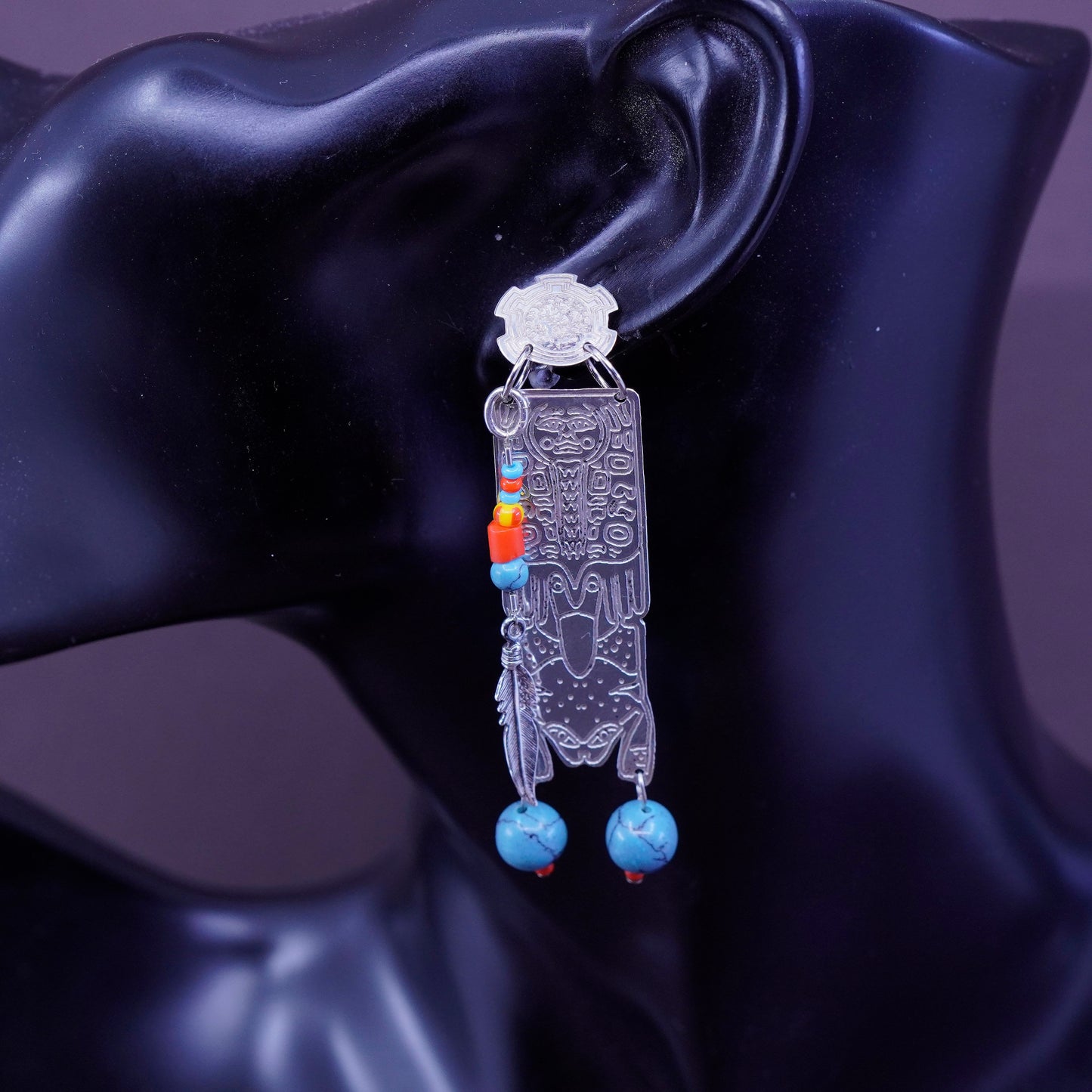 Sterling silver earrings, Native American Navajo RV 925 w/ turquoise beads