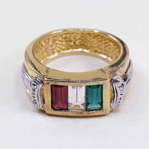 Sz 10.75, vermeil gold over Sterling Silver Ring, 925 Band W/ Lab Ruby N Peridot