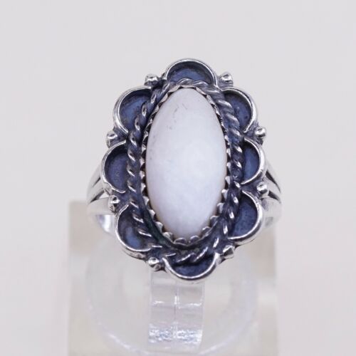 Sz 4.75, Vtg Navajo Sterling Silver Handmade Ring, 925 Silver Band W/ MOP inlay