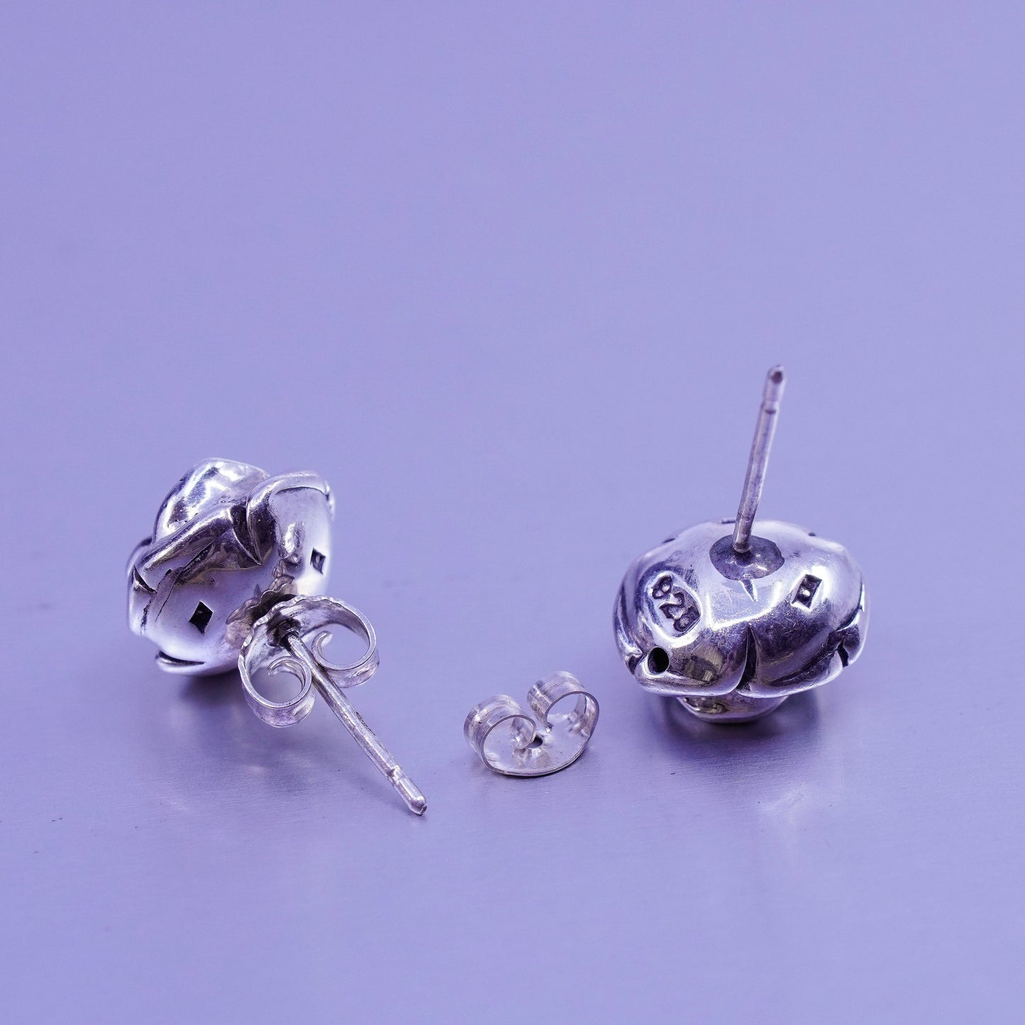 Vintage Sterling 925 silver handmade rose flower earrings, studs