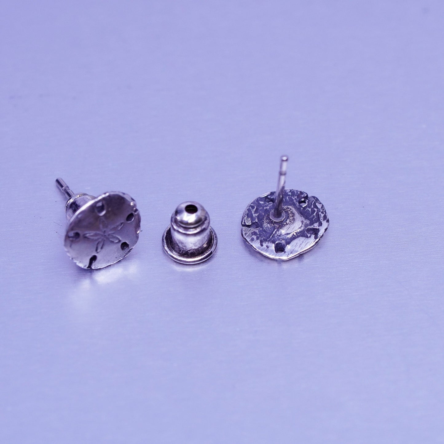 Vintage Sterling 925 silver handmade sand dollar earrings, studs