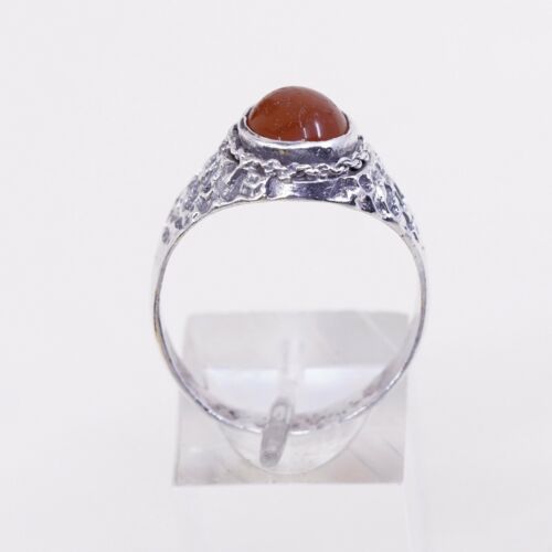 Sz 10.5, Vtg Sterling Silver Handmade Ring, 925 Statement Ring W/ Carnelian