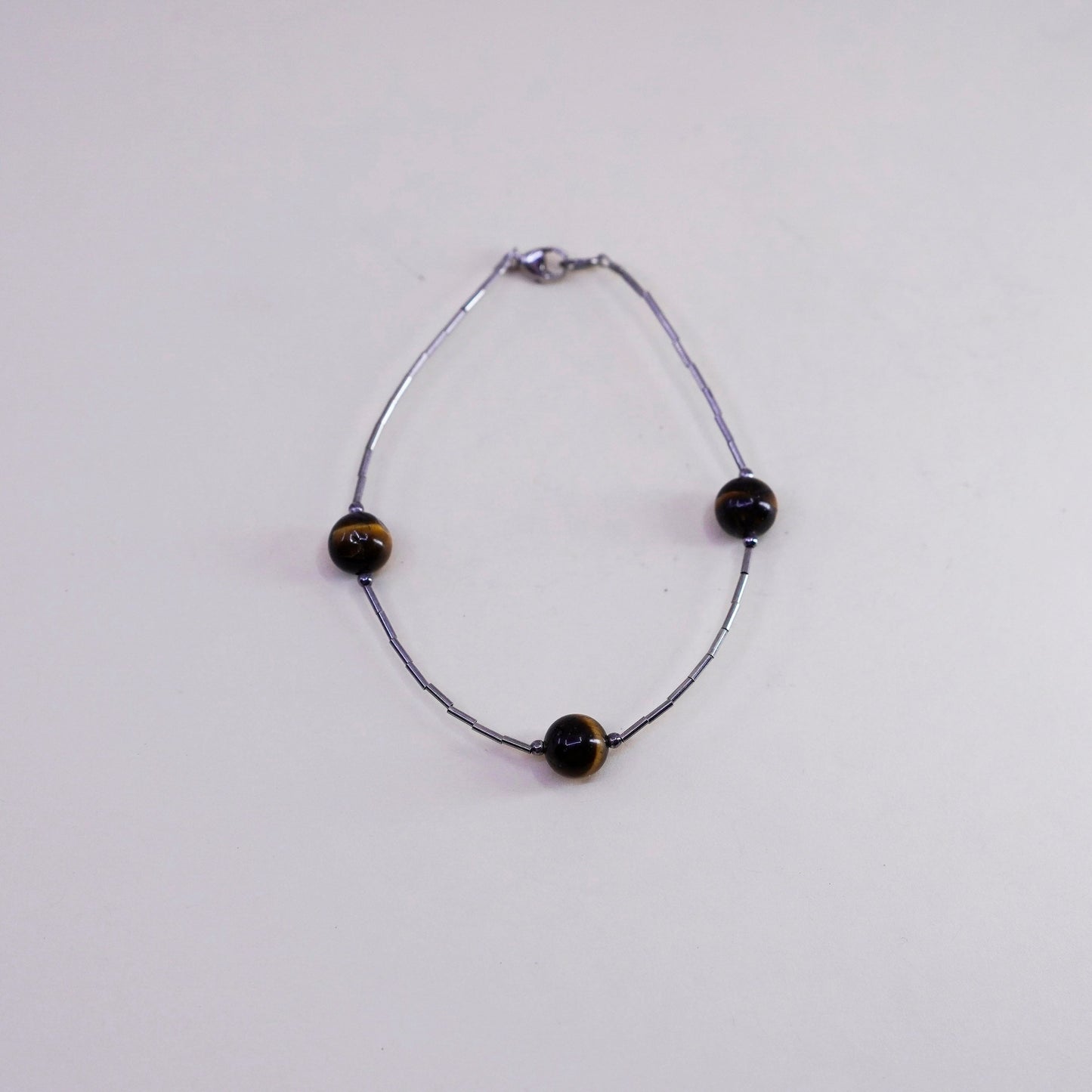 7”, southwestern sterling 925 liquid silver handmade bracelet tiger eye beads