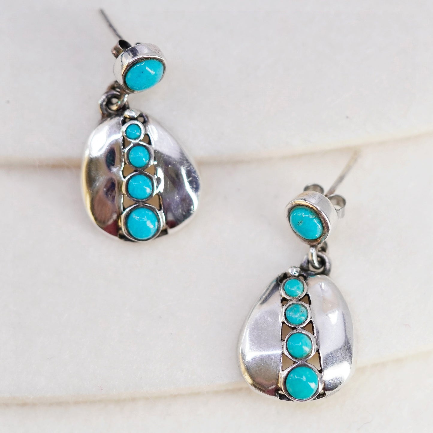 Vintage Sterling 925 silver handmade earrings with blue larimar beads