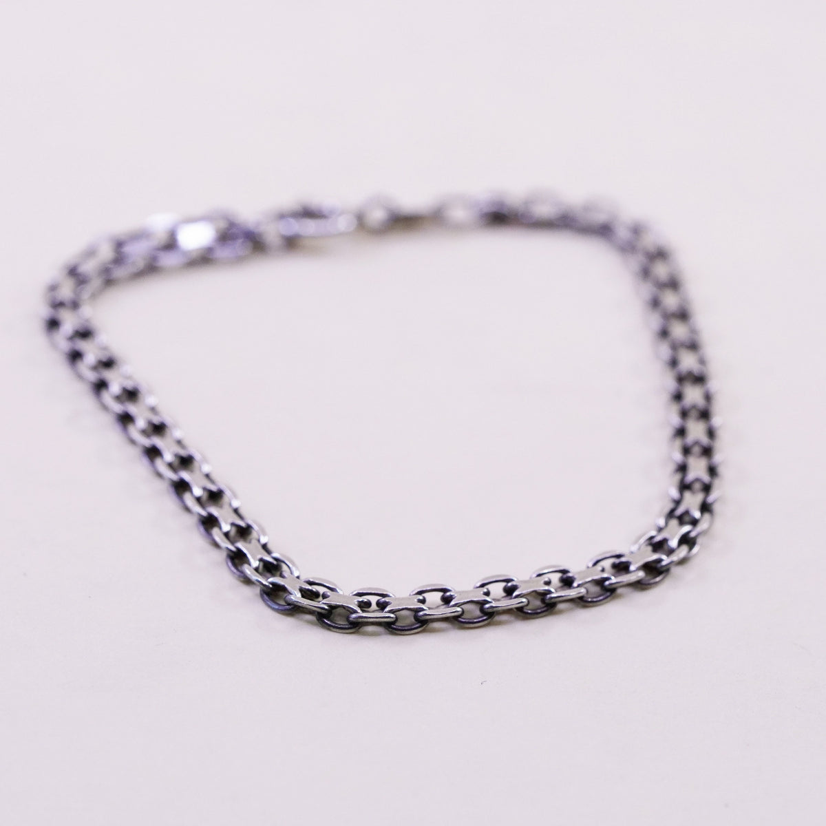 6.75”, 4mm, Vintage sterling 925 silver flatten curb bracelet