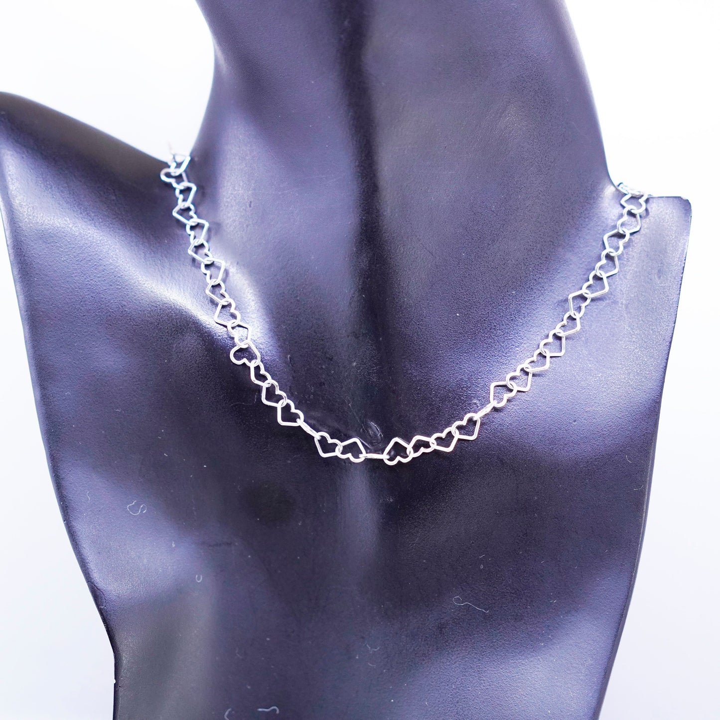 16” 7mm, vintage Italy Sterling 925 silver heart link chain necklace
