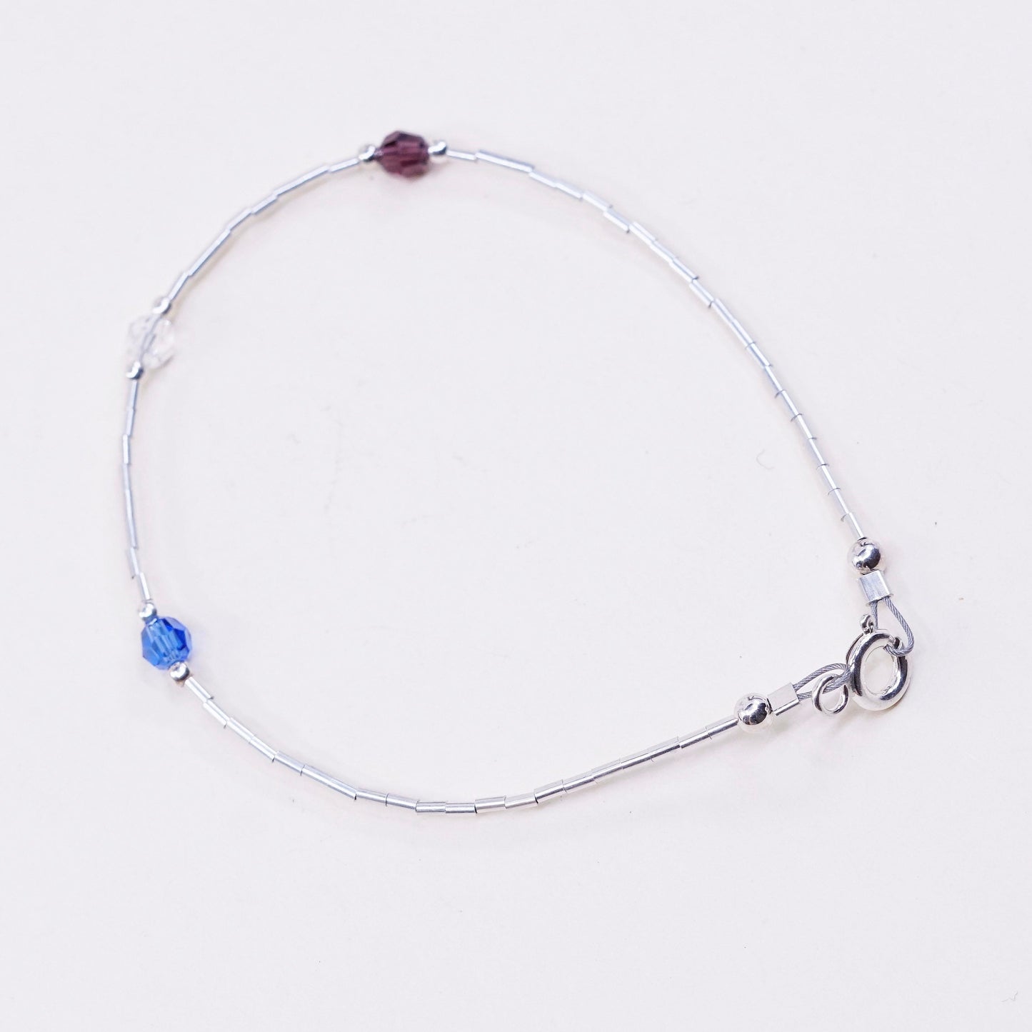 6.5”, sterling silver handmade bracelet, 925 liquid chain with crystal beads