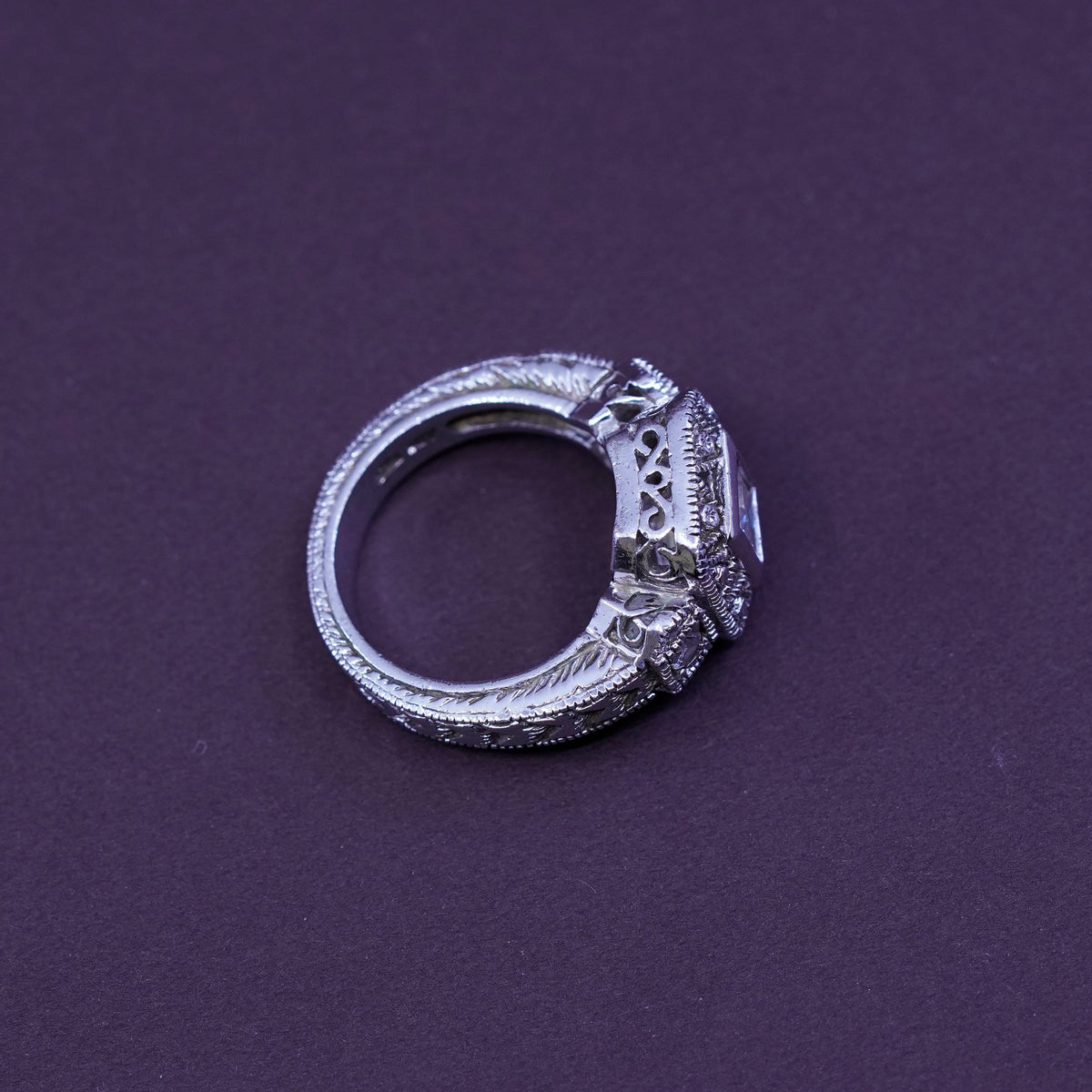 Size 7, vintage Sterling 925 silver engagement ring with genuine crystal