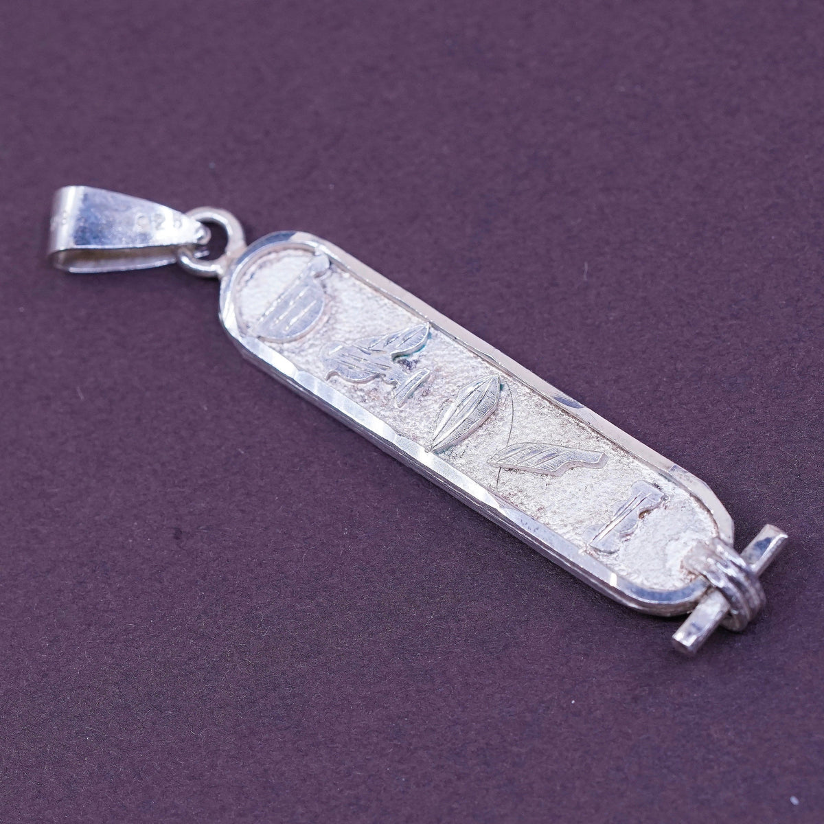 vtg Sterling silver handmade pendant, 925 Egyptian Cartouche tag