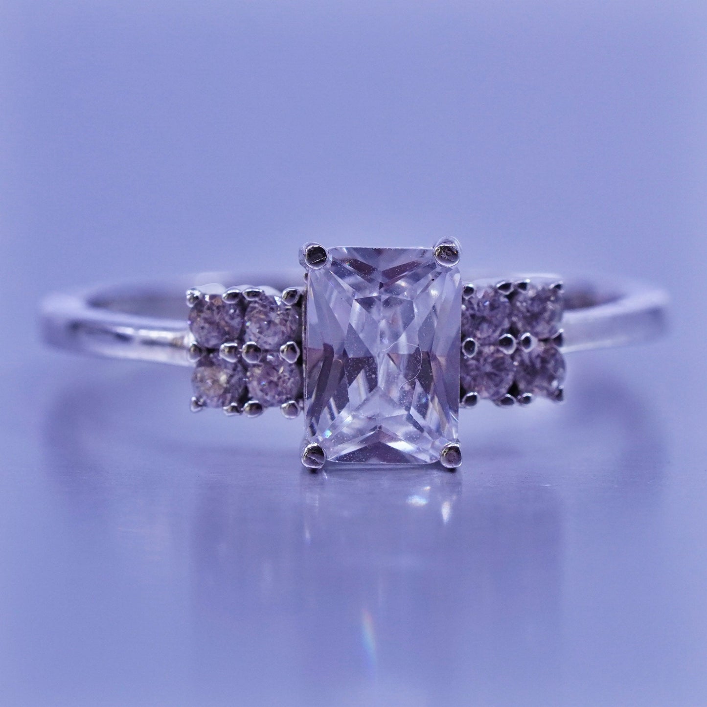 Size 8, vintage Sterling 925 silver handmade engagement ring with Cz