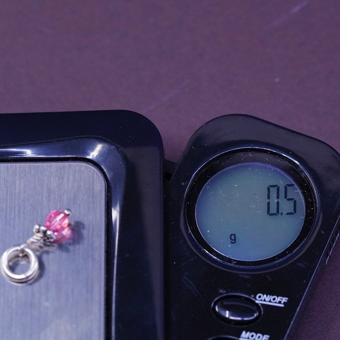 vtg sterling silver handmade pendant, 925 charm w/ pink crystal