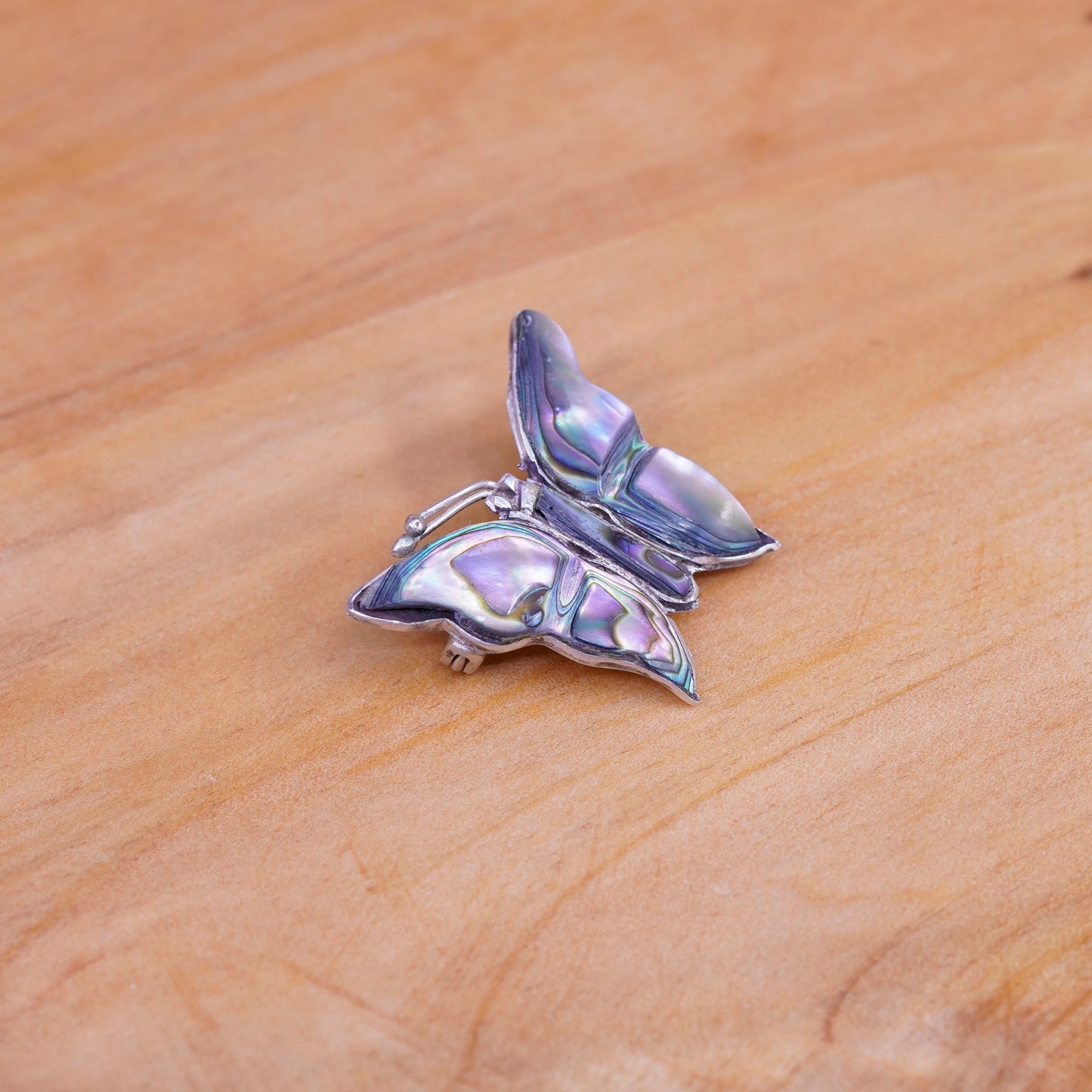 vtg antique southwestern handmade sterling silver butterfly brooch w/ abalone