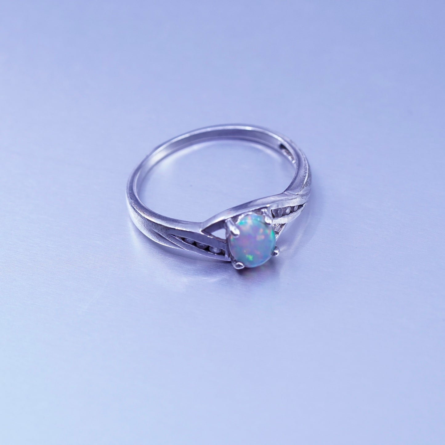 Size 11.25, vintage Sterling 925 silver handmade ring with opal and cz