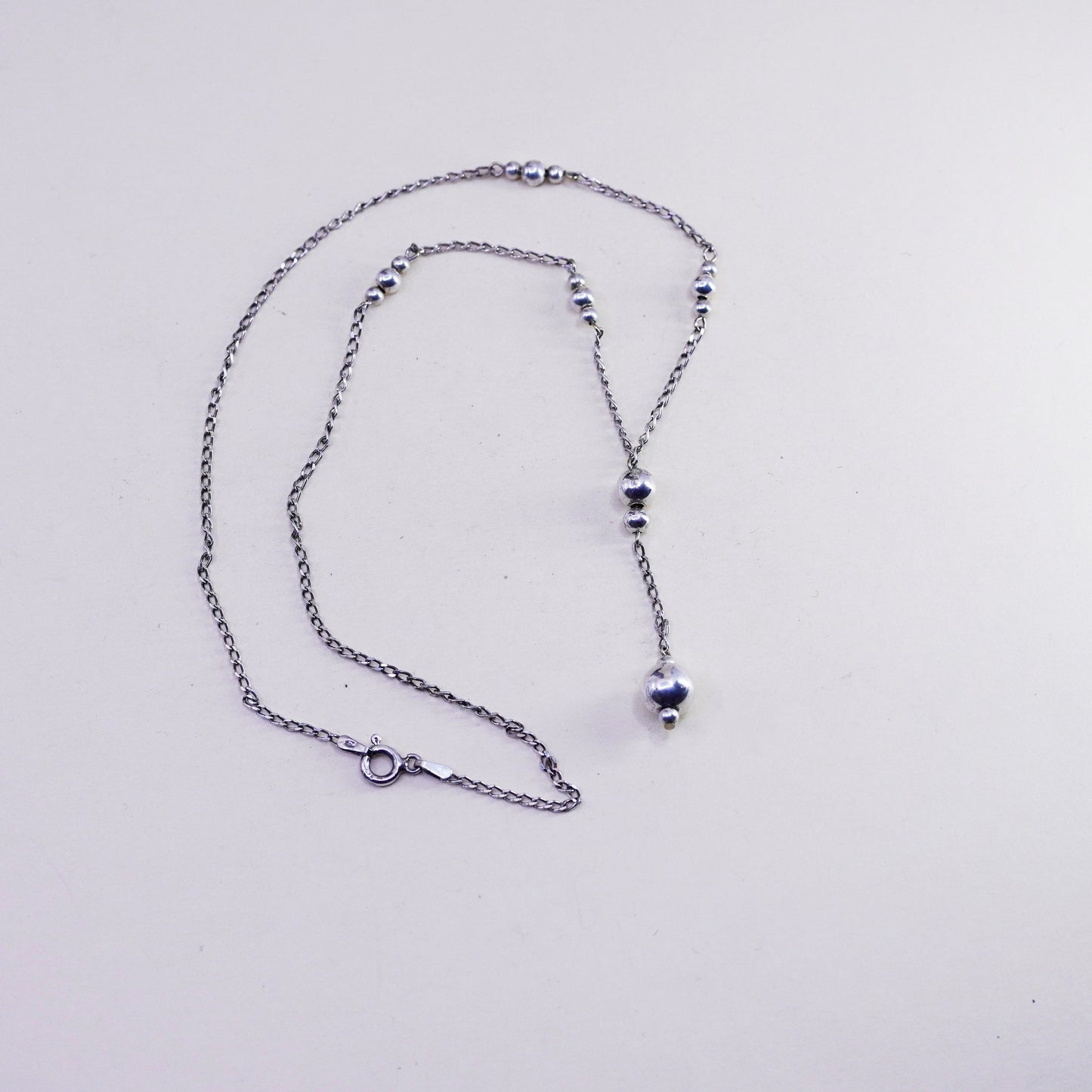 16”, sterling 925 silver handmade curb chain necklace with beads fringe pendant