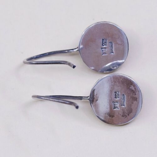 Vtg ATI Sterling Silver Handmade Earrings, 925 Circle W/ Obsidian N Bali
