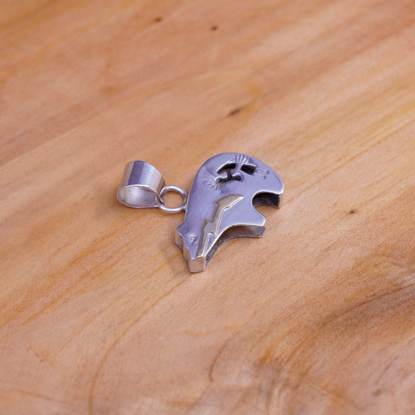Vintage two tone Sterling silver handmade pendant, southwestern 925 polar bear