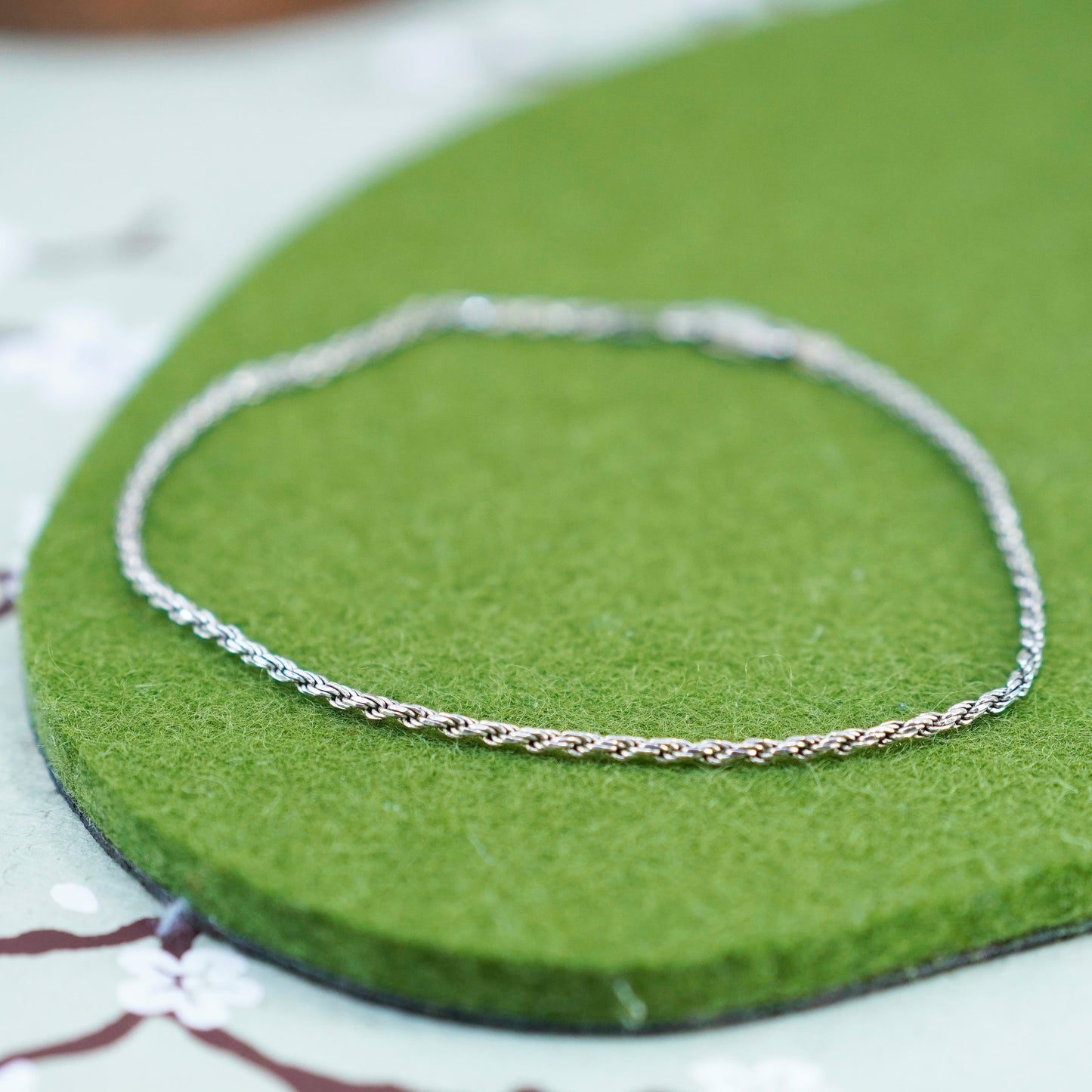 9”, 1.6mm, Vintage sterling 925 silver Italy rope chain bracelet anklet