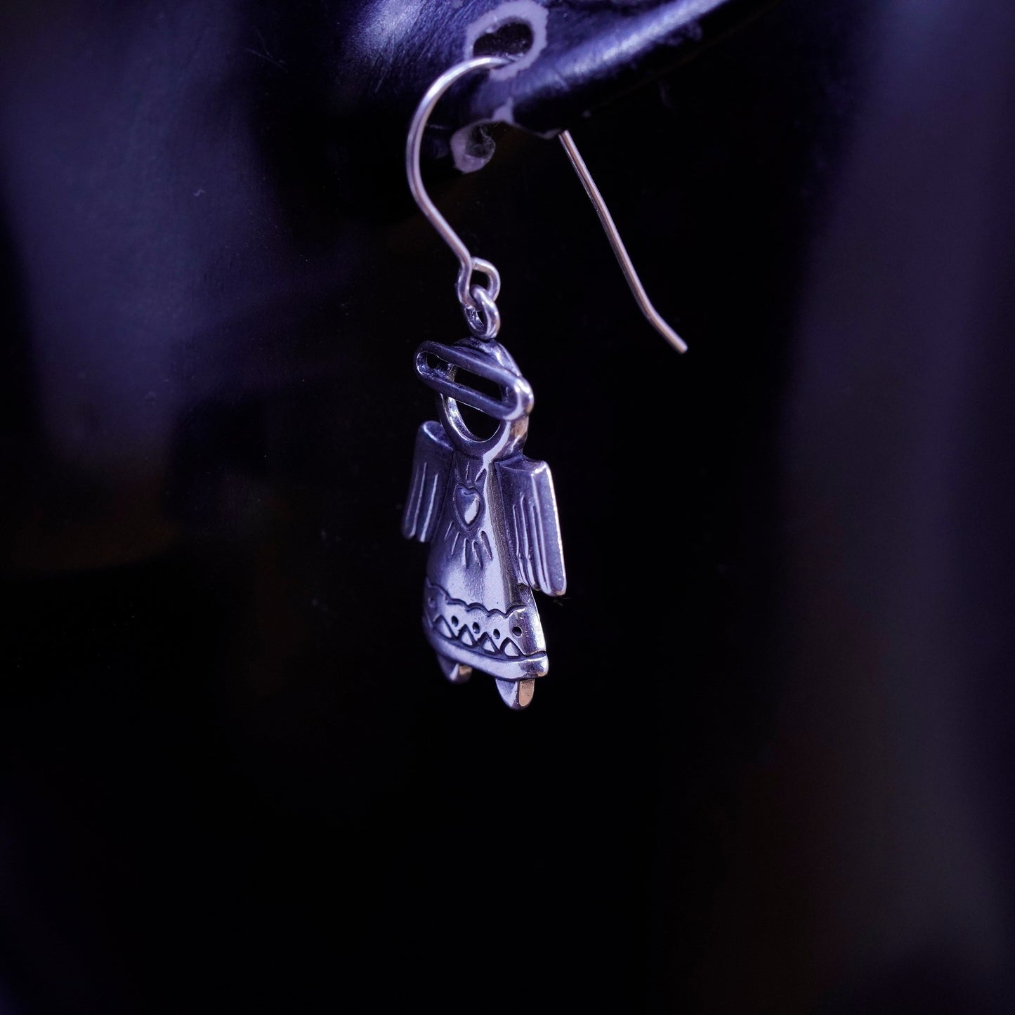 Vintage southwestern Sterling 925 silver handmade Angel earrings