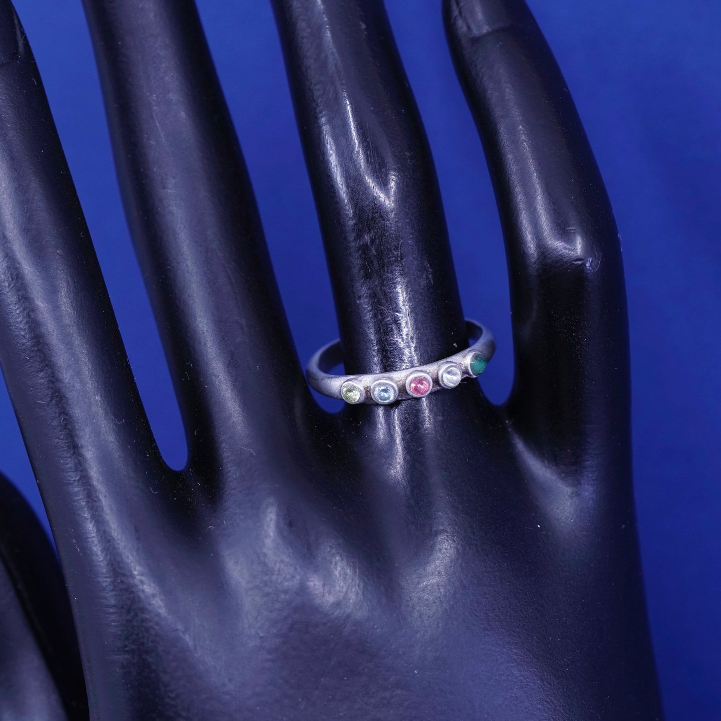 Size 8.25, Sterling silver engagement ring, 925 band w/ clear colorful crystal