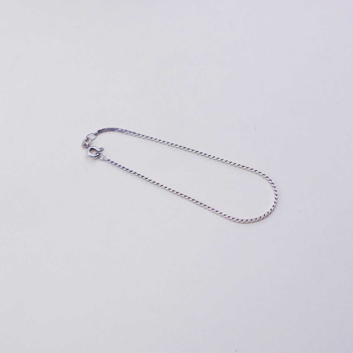 7”, 1mm, Vintage sterling silver bracelet, Italy 925 square snake chain