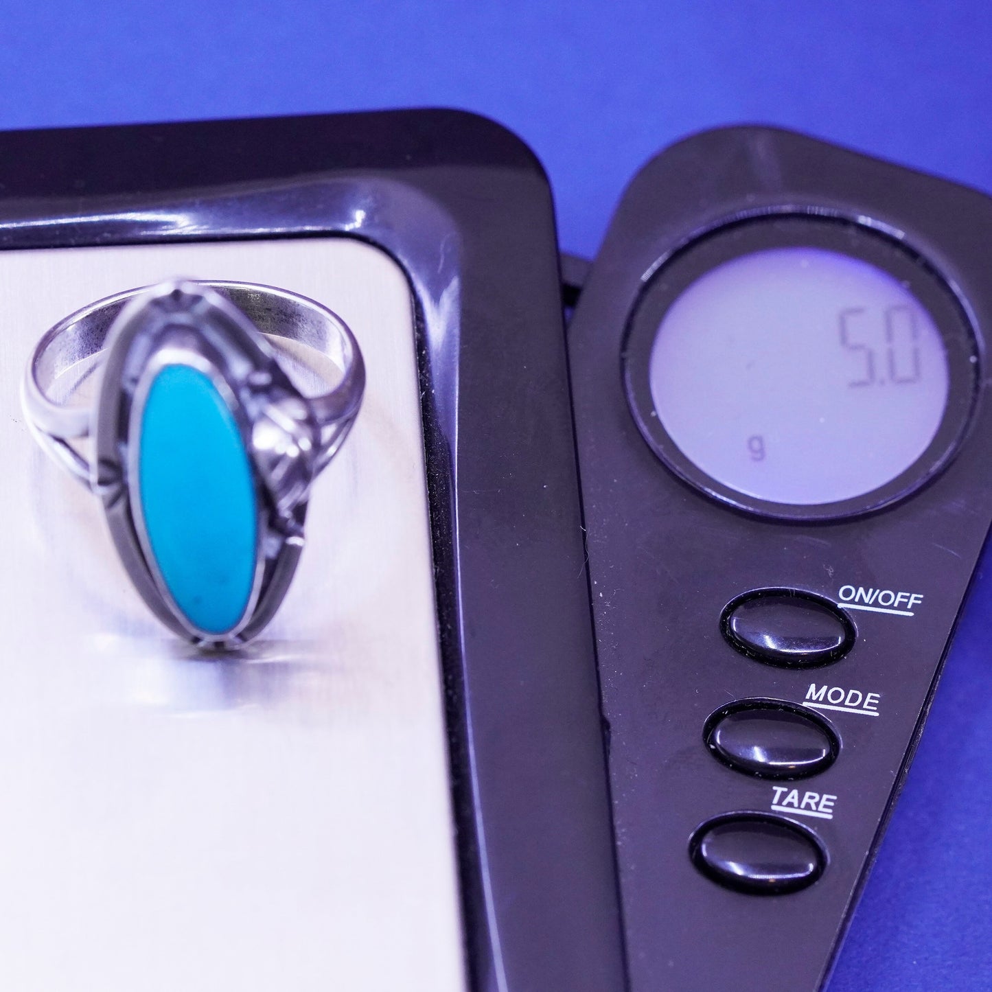 Size 9, vtg Sterling silver handmade ring, jewelry, southwestern 925 turquoise