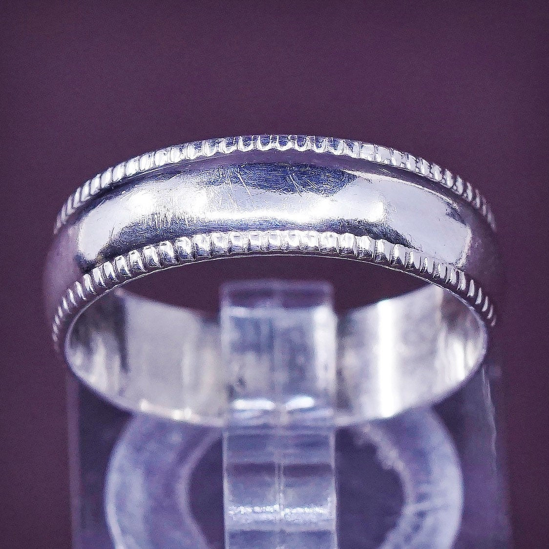 sz 7.5, vtg Sterling silver handmade ring, 925 band w/ rope cable
