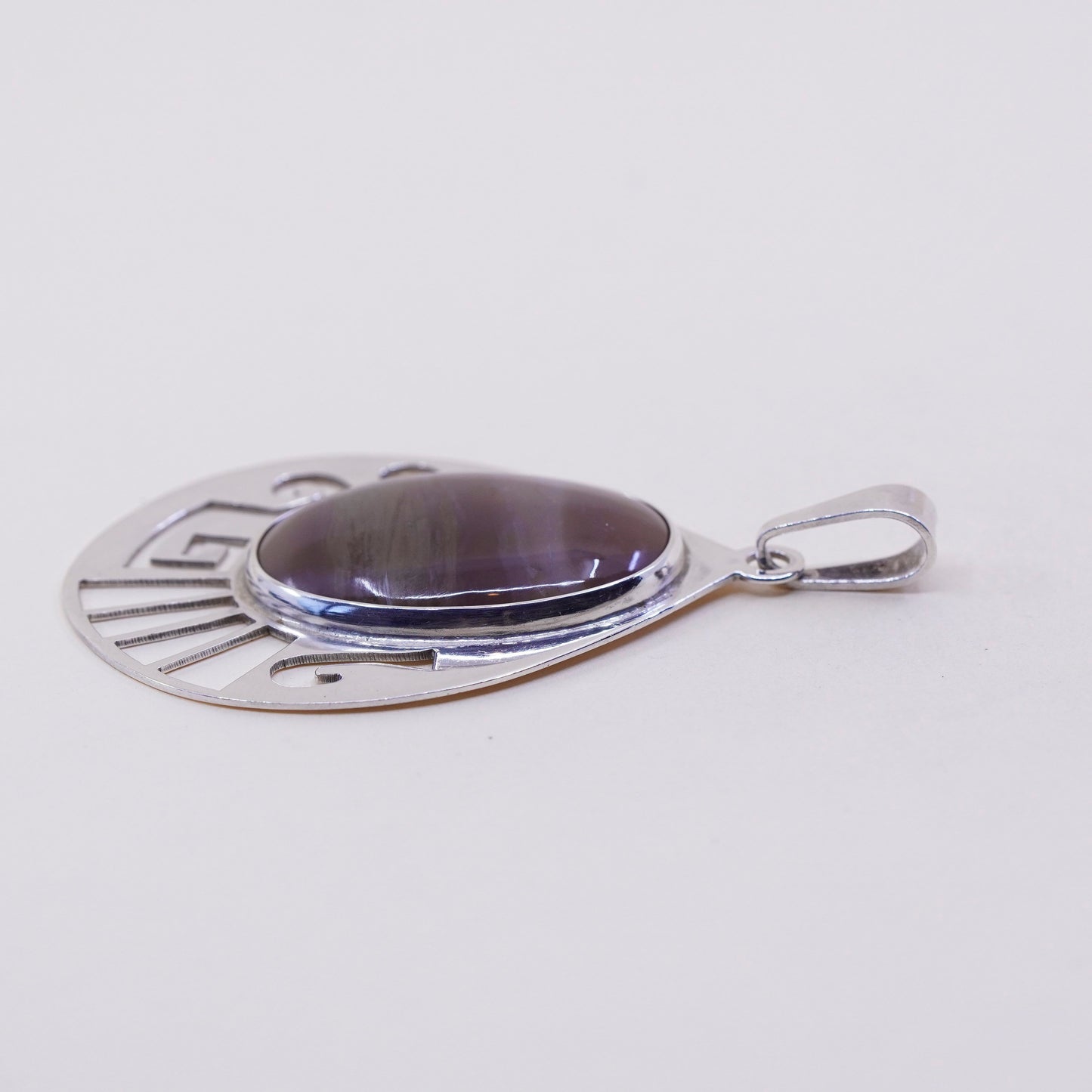 Vintage huge mexico sterling 925 silver handmade teardrop pendant with agate