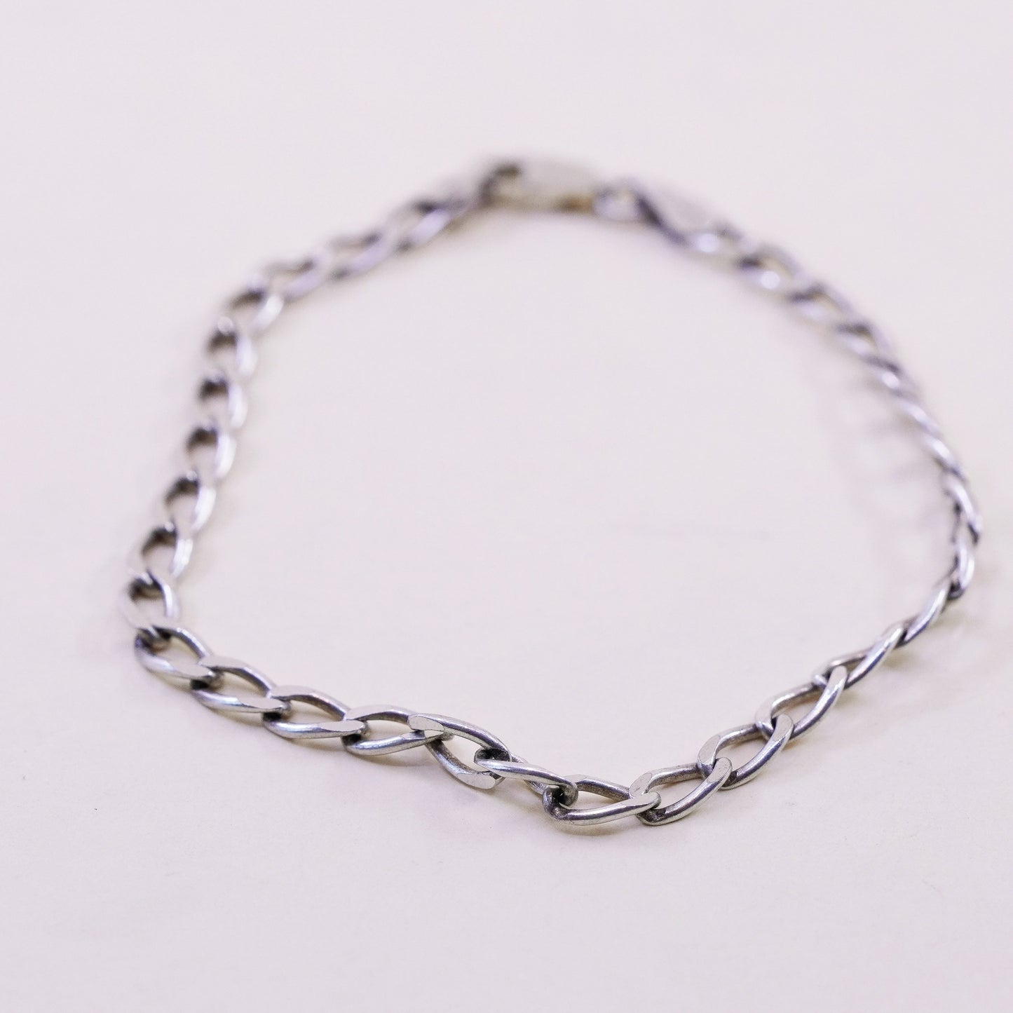 7.25”, Vintage milor sterling silver flatten curb bracelet, bold 925 men chain