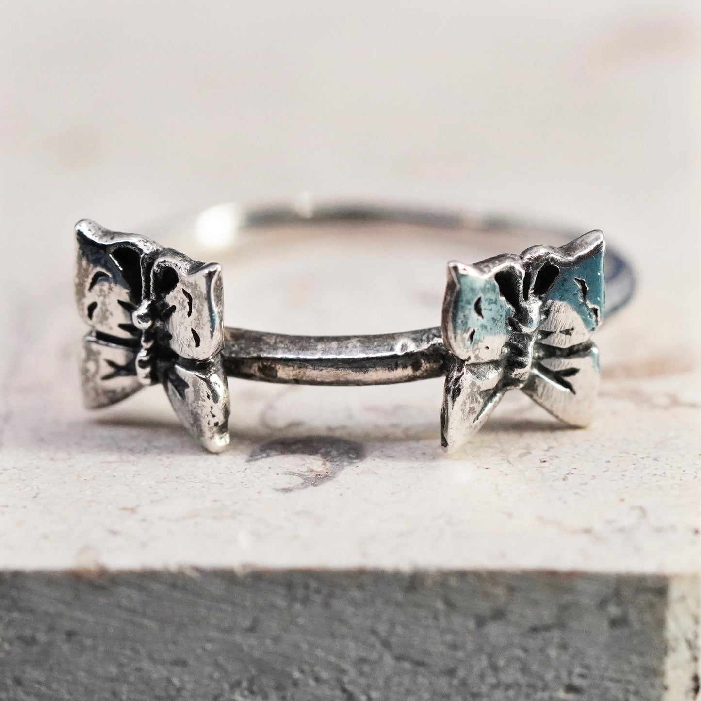 Size 8, vintage sterling silver handmade ring, 925 butterfly stackable band