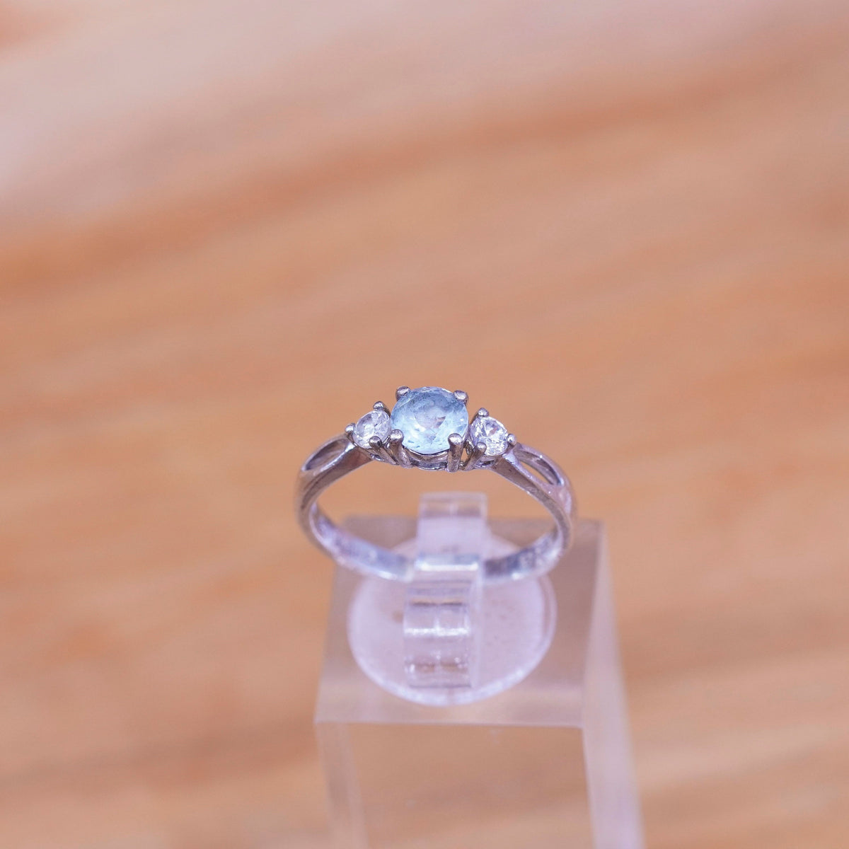Size 7, vintage sterling 925 silver handmade ring with blue topaz