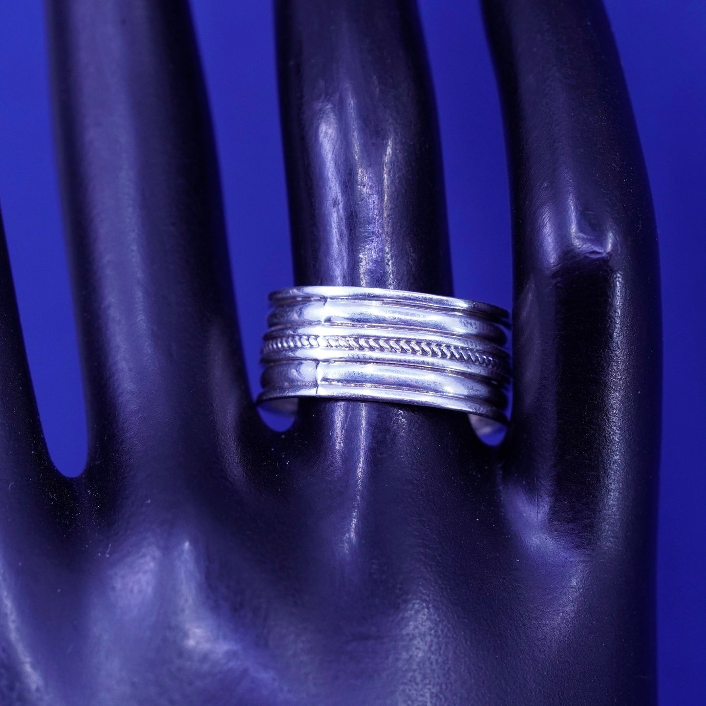 Size 10.25, Sterling silver handmade woven braided textured ring, 925 band