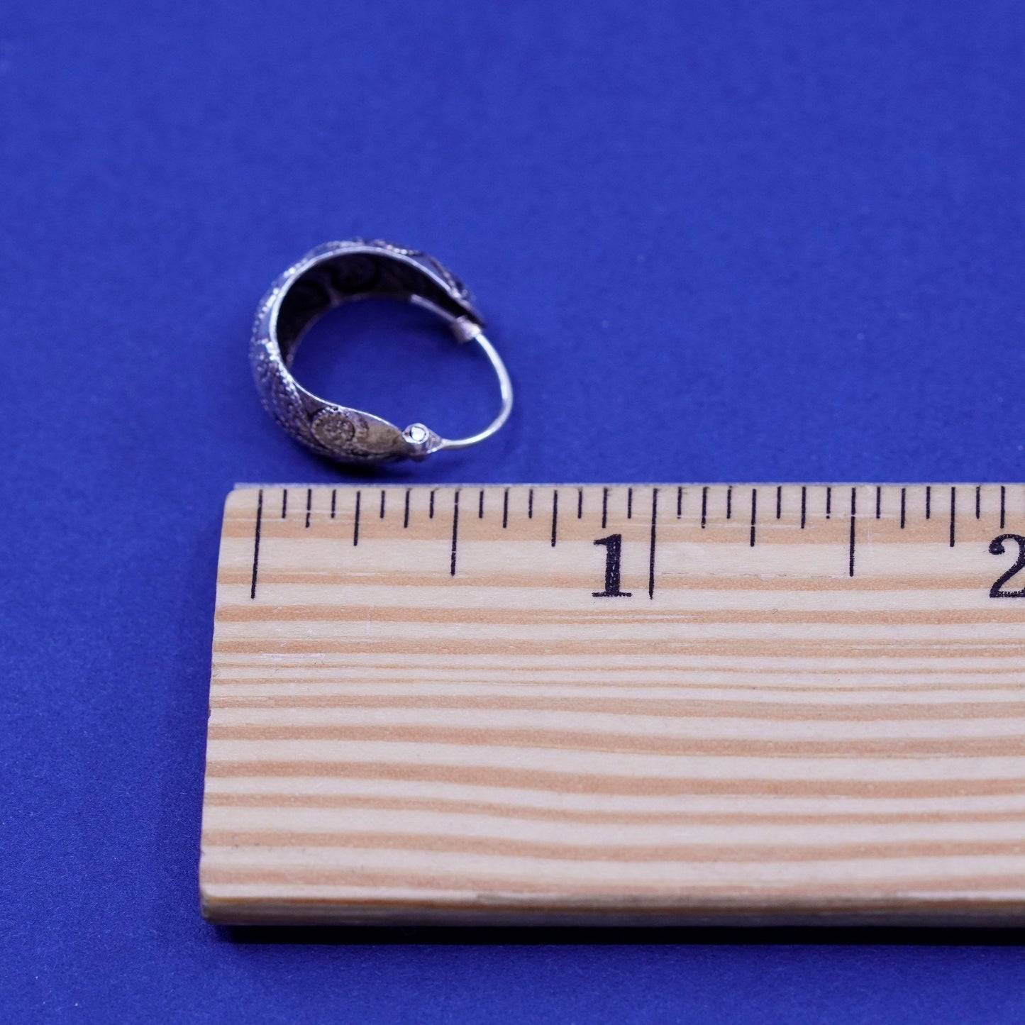 0.5”, vintage Sterling silver handmade earrings, 925 textured hoops, Huggies